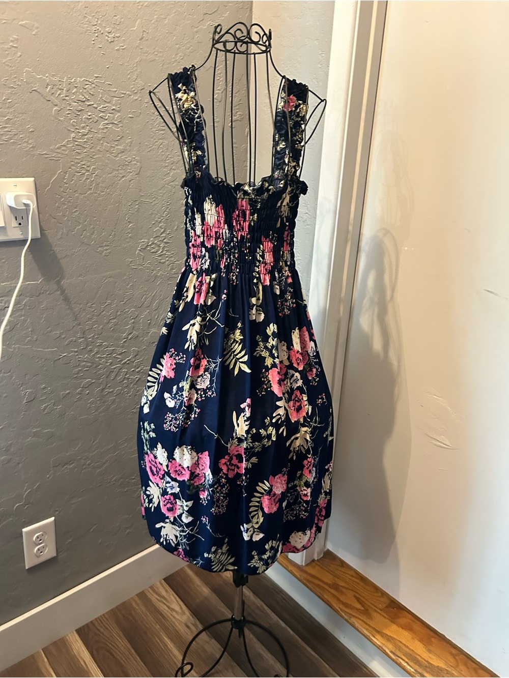 Navy Floral Sundress with Pink & Cream Blooms